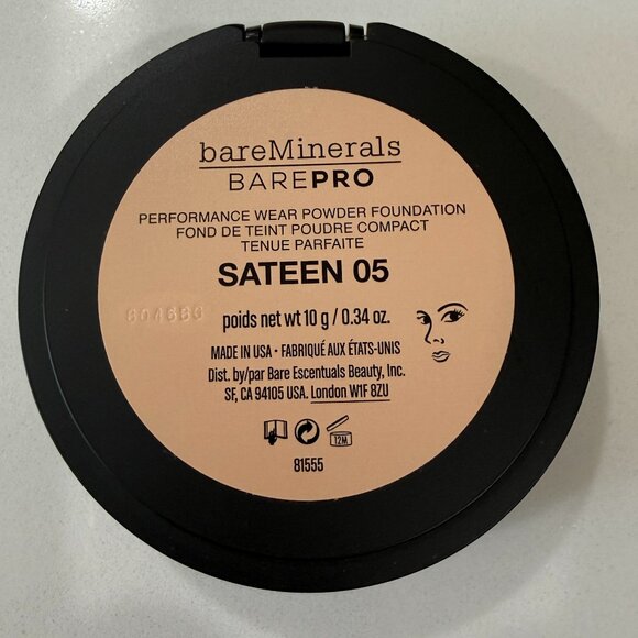 bareMinerals BarePro Powder Foundation Sateen 05 Performance Wear 10g .34oz NWT - Picture 1 of 9